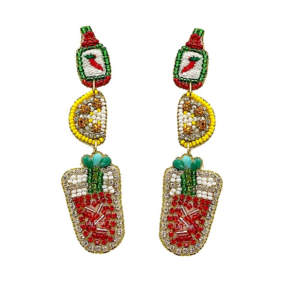 Lily Posh Cocktail Earring, Seed Bead Bloody Mary Cocktail Earring - Picture 1 of 3